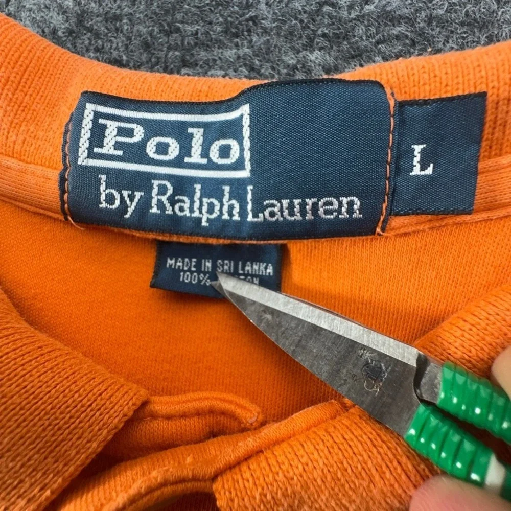 Polo Ralph Lauren Mens Large Orange Short Sleeve Pique Polo Shirt Green Pony *